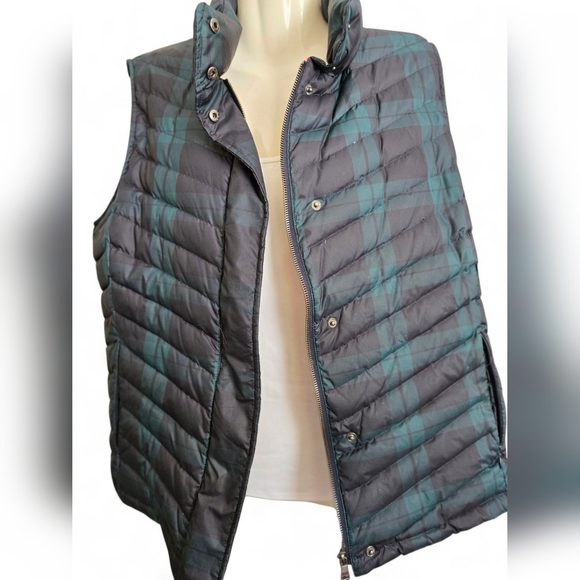 Talbots Gray and Green Plaid Puffer Vest - Picture 1 of 8